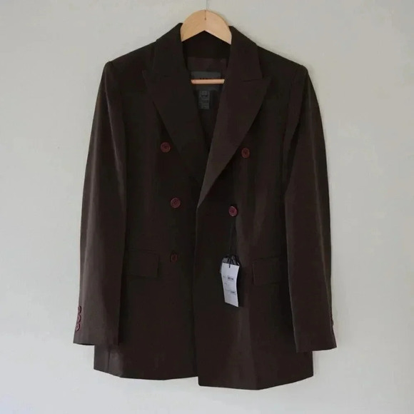 Votre Nom Jackets & Blazers - NWT VOTRE NOM Brown Blazer with Burgundy Buttons Size 3